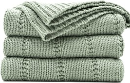 Recyco Cable Knit Sage Green Throw Blanket For Couch, Super Soft, Chair ... - $44.98