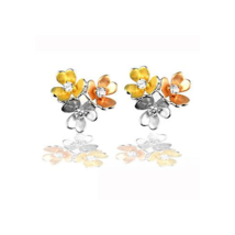 Precious Stars Tri-Tone Cubic Zirconia Flower Cluster Earring Studs - £18.08 GBP
