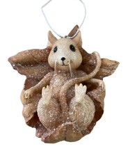 Kurt Adler Glittery Mouse in Leaf Resin Christmas Ornament Brown  - £6.75 GBP