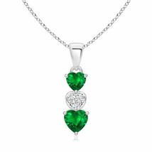 ANGARA 5mm Natural Emerald and Diamond Triple Heart Pendant Necklace in Silver - £243.77 GBP+