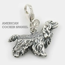 American Cocker Spaniel Dog Charm 3 Dimensional Solid Sterling Silver - £35.81 GBP
