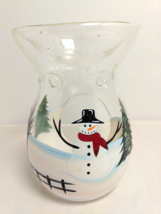 Snowman Glass Candle Holder Holiday Magic &amp; Winter Pine Yankee Candle Tarts - £14.56 GBP