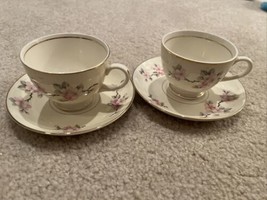 Homer Laughlin Apple Blossom Tea Cup Saucer Sets Eggshell Nautilus 2 Excellent - £17.58 GBP