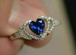 1.00Ct Heart Cut Simulated Blue Sapphire  Engagemen Ring 14k White Gold Plated - £69.79 GBP