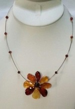 Smithsonian Multicolored Amber Floral Necklace 18&quot;  (JT3) - £55.93 GBP