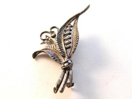 Vintage Marcasite Sterling Silver Leaf Brooch - £43.50 GBP