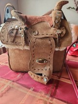 New Western Saddle Purse Leather Handbag , Saddle Tan, 7&quot; Saddle, Suede Seat - £356.11 GBP