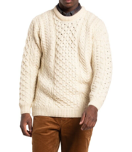 Rue Saint-Patrick Sz L Irish Aran Sweater Worsted Wool Ivory Chunky Cableknit - £62.27 GBP