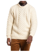 Rue Saint-Patrick Sz L Irish Aran Sweater Worsted Wool Ivory Chunky Cabl... - £62.56 GBP