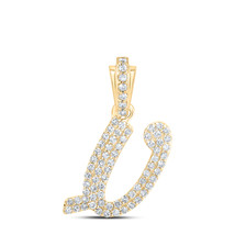 10K Yellow Gold Round Diamond V Cursive Initial Letter Nicoles Dream Collec - £258.80 GBP