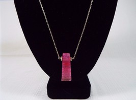 Handmade 32 Inch Pink Agate Necklace Single 2 Inch Drop Pendant Fine Rope Chain - £24.12 GBP