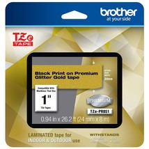 Brother P-touch TZe-PR851 Black Print on Premium Glitter Gold Laminated Tape 24m - £32.64 GBP