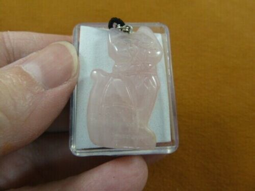 Primary image for (ann-cat-4) pink Rose Quartz Cat gemstone carving PENDANT necklace Fetish cats