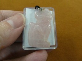 (ann-cat-4) pink Rose Quartz Cat gemstone carving PENDANT necklace Fetis... - $12.19