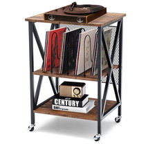 3-tier Rolling Turntable Stand Vinyl Record Storage Shelf w/Wheels &amp; 3 Dividers - £94.10 GBP