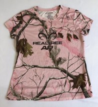 Real Tree Sz L V-Neck Short Sleeve Top Pink Leaf Print T-Shirt - $13.59