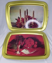 Vintage MCM Christmas Kitsch Tray Candles Poinsettia Flower Gold - $21.99