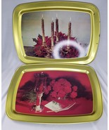 Vintage MCM Christmas Kitsch Tray Candles Poinsettia Flower Gold - £16.43 GBP