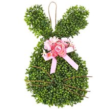 NEW Faux Boxwood Bunny Door Hanger Easter Wreath Spring Wall Decor green... - $9.95