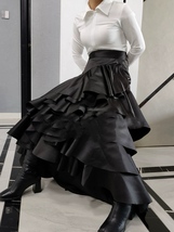 BLACK Layered Party Skirt Women Plus Size A-line Pleated Taffeta Skirt Outfit image 5