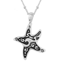 Textured Starfish Pendant Necklace White Gold - £10.46 GBP
