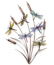 Dragonfly Cattails Wall Plaque 28.7" High All Metal 6 Dragonflies Multicolor
