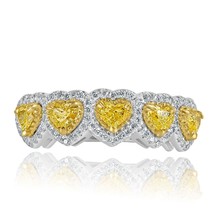 1.49 CT 5 Stone Heart Natural Fancy Yellow Diamond Wedding Band 14k White Gold - £2,589.44 GBP