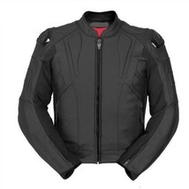 Men&#39;s Black Color Racing Rider Perforated Genuine Leather Safety Pads Jacket - £133.13 GBP