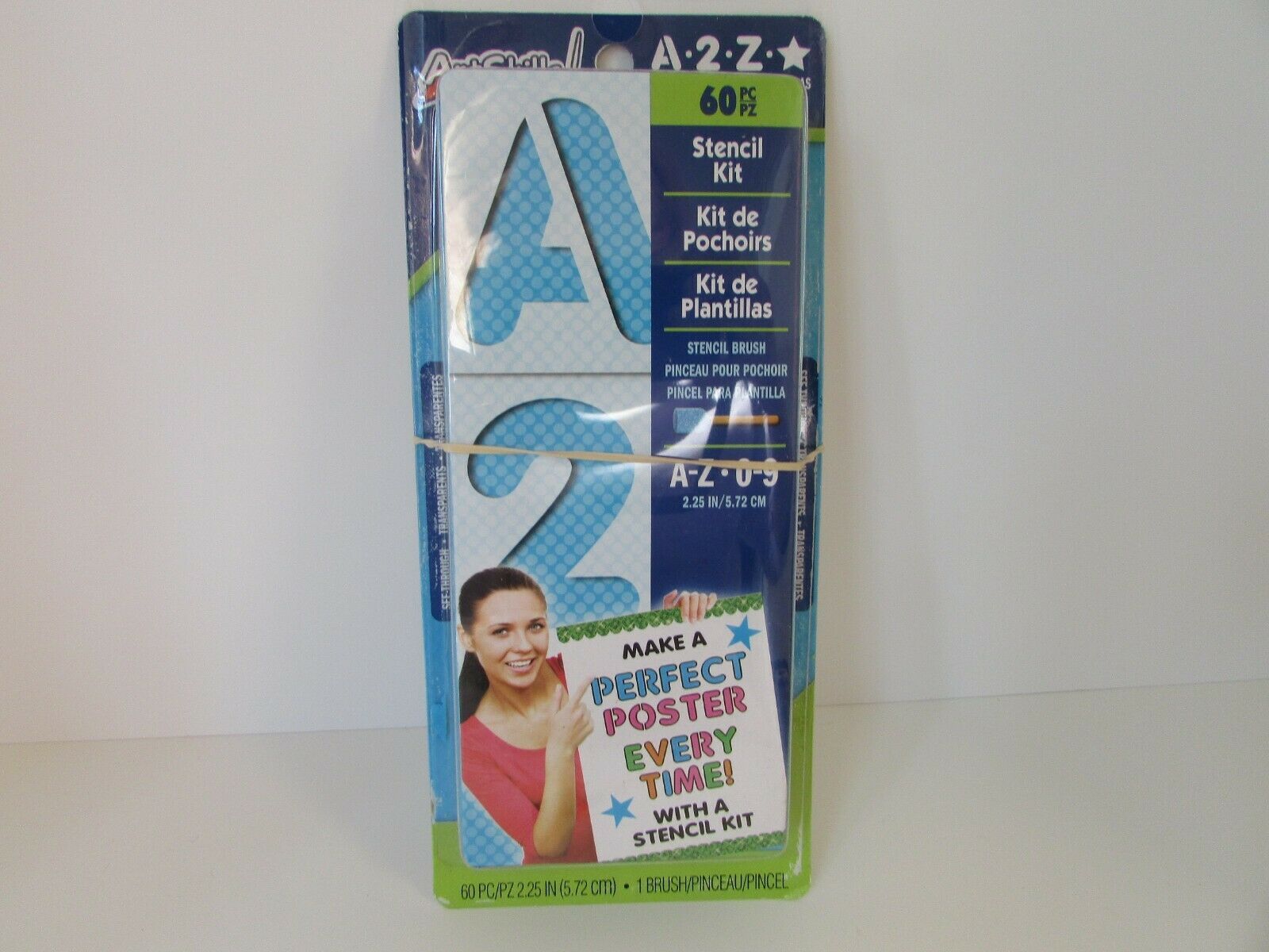 ART SKILLS 60 PC STENCIL KIT A-Z & 0-9 WITH BRUSH  NEW  L22