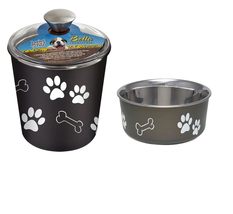 MPP Stainless Steel Espresso Dog Treat Canister and Free Matching Dish Rubber Ba - $43.60+