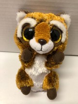 Ty Beanie Boo 6&quot; RUSTY the Raccoon Gold Glitter Eyes Plush Animal - £3.91 GBP