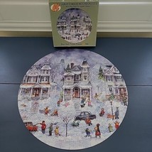Snowy Streets Puzzle 300 Pc Large Round Bits and Pieces Bill Bell COMPLE... - $18.95