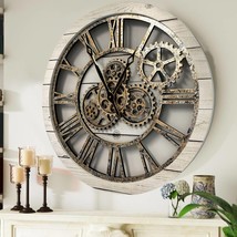 Wall clock 24 inches with real moving gears White Farmhouse - £183.62 GBP