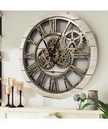 Wall clock 24 inches with real moving gears White Farmhouse - $189.00
