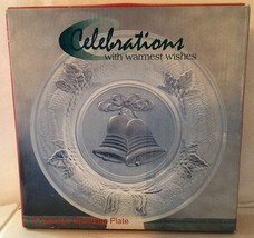 Celebrations Crystal Clear 8&quot; Frosted Season Greetings Plate - NEW Holid... - £6.19 GBP