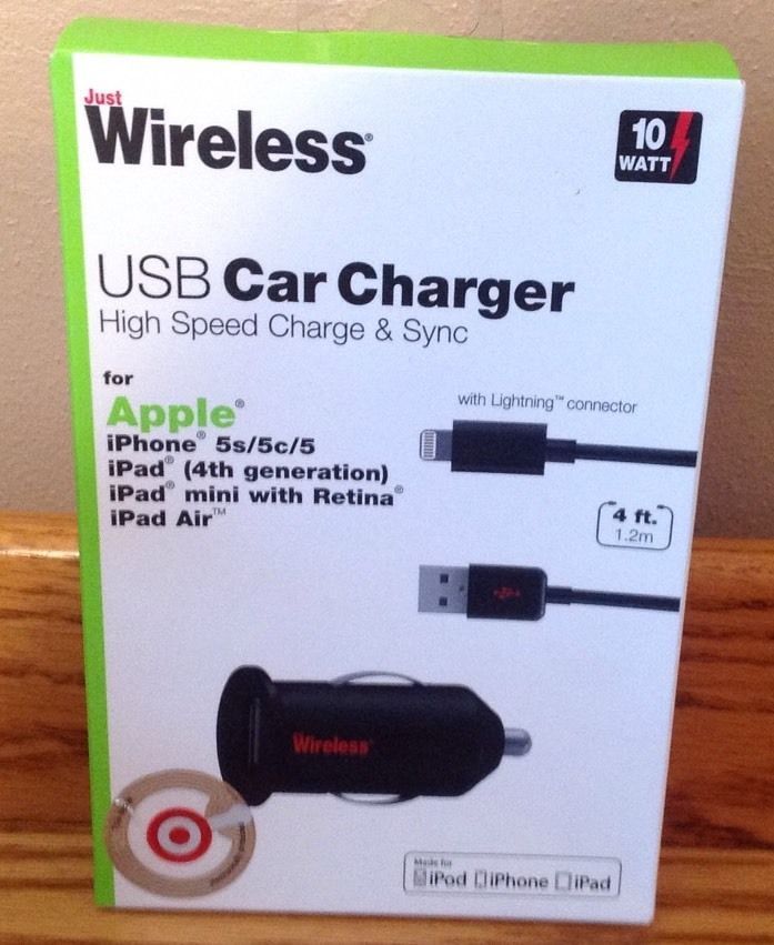 JUST WIRELESS HIGH SPEED CAR CHARGER 10 Watt For iPhone, iPad NEW - $19.19