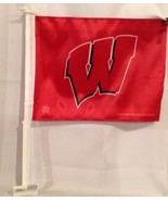 UW Wisconsin Badgers &quot;W&quot; Logo Red Car Flag NEW ~ Fly Your Wisconsin Pride! - £1,347.20 GBP