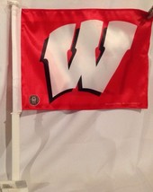 Wisconsin Badgers &quot;W&quot; Logo Red Car Flag NEW Attaches To Car / Truck Window - £10.13 GBP