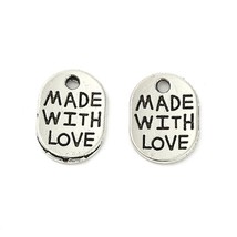 10 Made With Love Charms Antiqued Silver Oval Jewelry Tags 11mm - £3.68 GBP