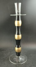 Art Glass Candle Stick Holder Romanian Made 14 “Tall Beetlejuice Black and Gold - £69.69 GBP