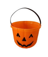 Vintage Pumpkin Candy Bucket 1980s Jack O Lantern Orange Molded - $30.84