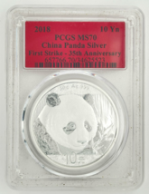 2018 China 30 gram Silver Panda 10 Yuan PCGS MS70 First Strike 35th Anni... - $74.24