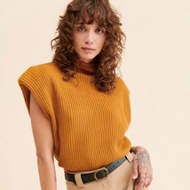 En Saison Sleeveless Knit Pullover Sweater Mock Neck Top Gold Size L - £52.49 GBP
