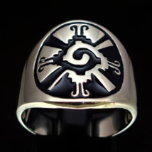 Sterling silver Mayan symbol ring Hunab Ku Galactic Butterfly Maya God with Blac - £57.91 GBP