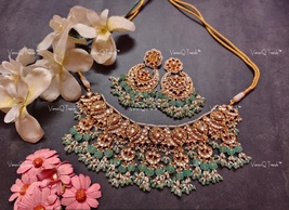 VeroniQ Trends-Bridal Gold Plated Pachi Kundan Choker Necklace With Green Beads - £188.33 GBP
