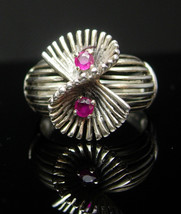 RUBY sterling Ring Vintage Silver Abstract atomic model Birthday Birthst... - $145.00