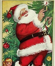 Santa Doing Magic on Christmas Tree Antique Embossed Christmas Postcard USA - £6.23 GBP