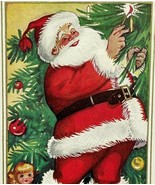 Santa Doing Magic on Christmas Tree Antique Embossed Christmas Postcard USA - $7.91