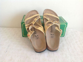 Betula Birkenstock Women Flat Sandals with Rhinestone Metalic Yellow NWB L10 M8 - £52.09 GBP
