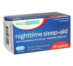 ValuHealth Nighttime Sleep-aid Diphenhydramine HCI 25 mg  36 Caplets - £5.50 GBP
